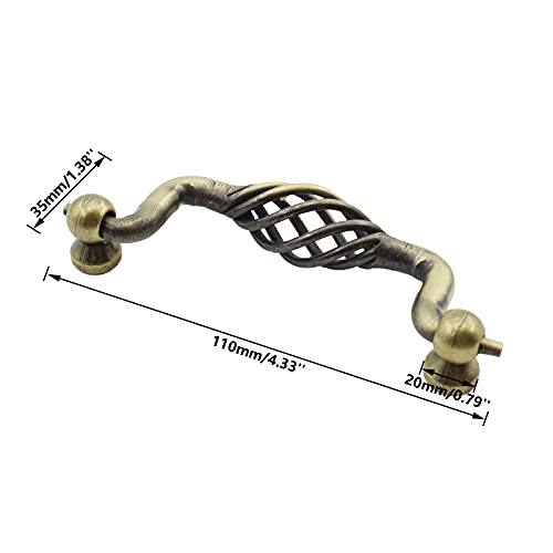 TTZEZE 6 Pack Cabinet Knobs, Birdcage Nest Twist Handle Pull Cupboard Dresser Drawer Closet Wardrobe Bookcase Hardware for Kitchen Bathroom Bedroom with Screws (Birdcage 96mm/3.78", Bronze) - Image 2