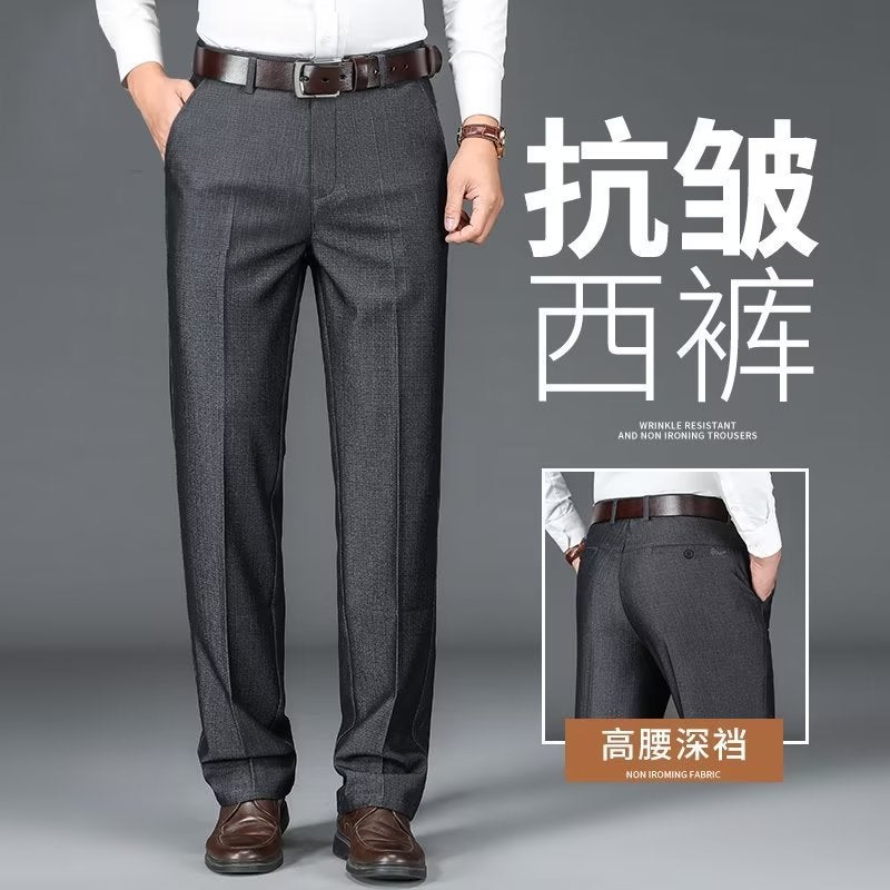 Mens Business Western Pants Dosing Casual Western Pants Dress Mens Pants Straight Spring and Summer Stretch Middle-aged Dads Western Pants Black - Image 1