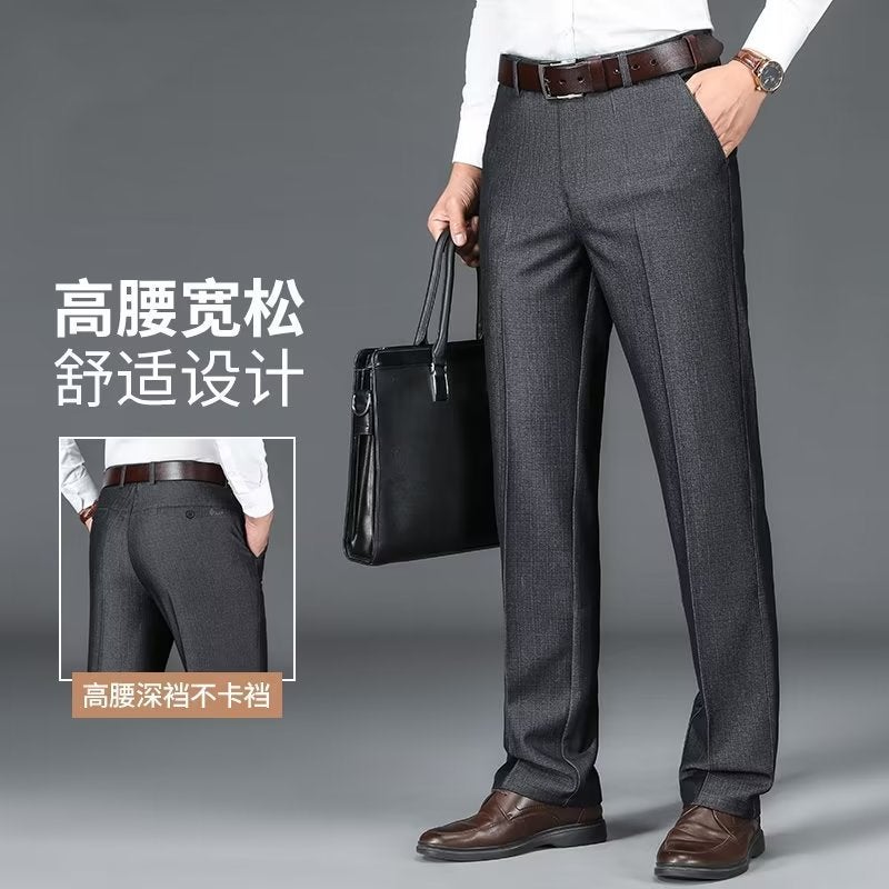 Mens Business Western Pants Dosing Casual Western Pants Dress Mens Pants Straight Spring and Summer Stretch Middle-aged Dads Western Pants Black - Image 2