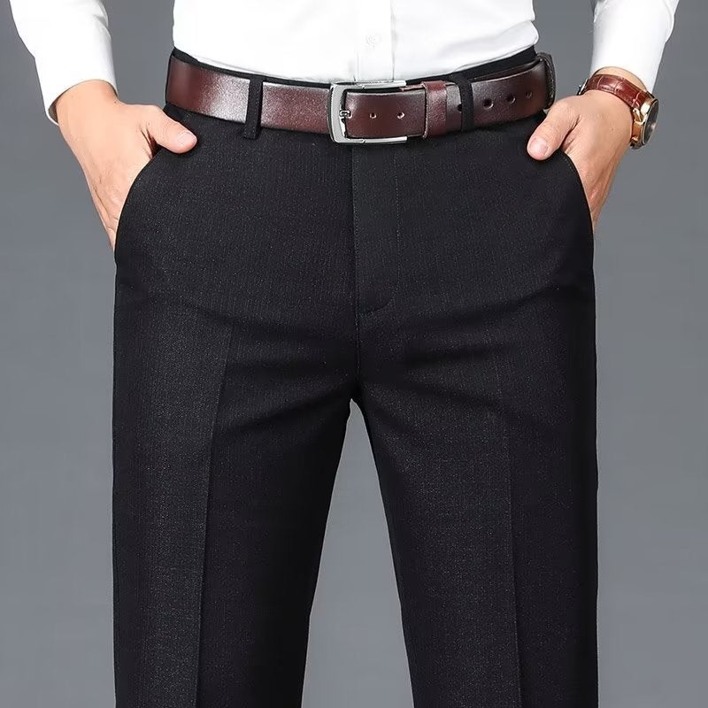 Mens Business Western Pants Dosing Casual Western Pants Dress Mens Pants Straight Spring and Summer Stretch Middle-aged Dads Western Pants Black - Image 4