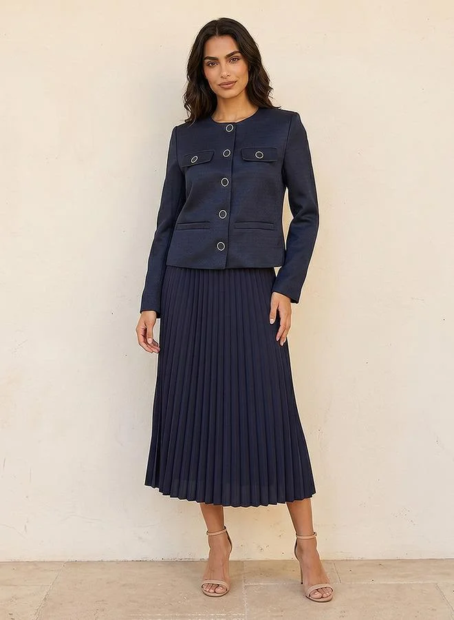 Splash FAV Blue Smart Chenille Jacket with Flap Accent for Women | Best Price UAE