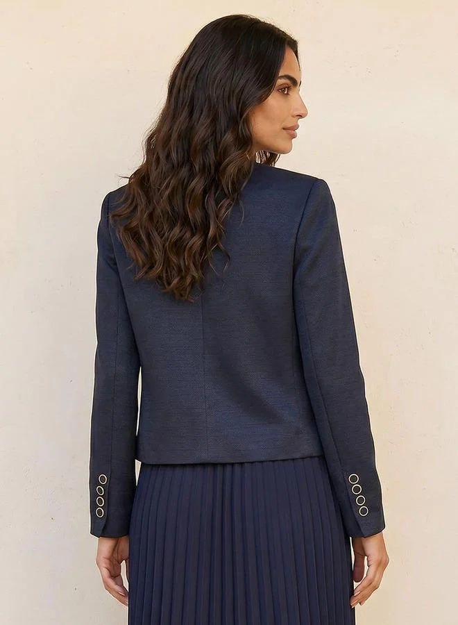 Splash FAV Blue Smart Chenille Jacket with Flap Accent for Women | Best Price UAE