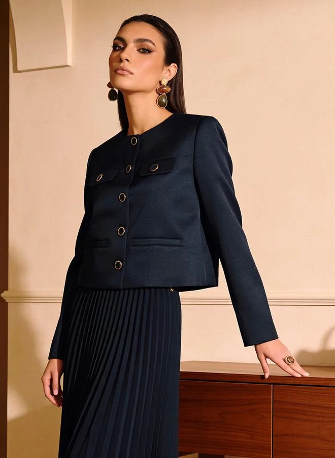 Smart Chenille Jacket with Flap Accent