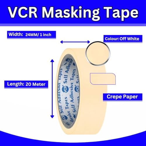 VCR Masking Tape - 20 Meters in Length 24mm / 1" Width - 2 Rolls Per Pack - Easy Tear Tape, Best for Carpenter, Labelling, Painting and leaves no residue after a peel. - Image 4
