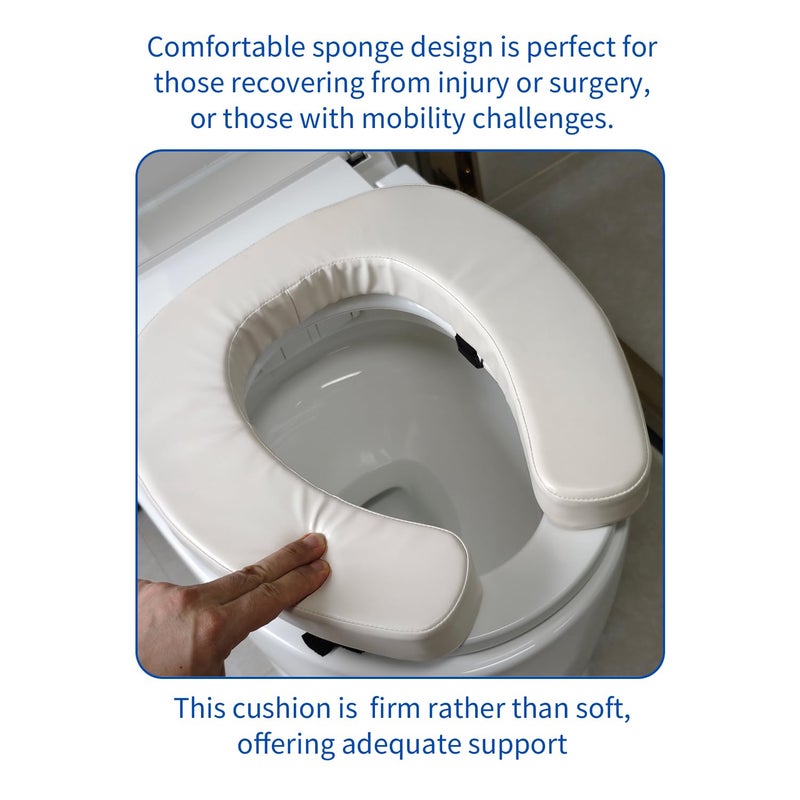 DOMSCIEN Padded Toilet Seat Cushion with 2-Inch High-Density Foam u0026 Waterproof PU Fabric, U-Shape Padded Toilet Cushion - Secure Hook u0026 Loop Tape, Fits Standard/Elongated Toilets (Beige) - Image 4