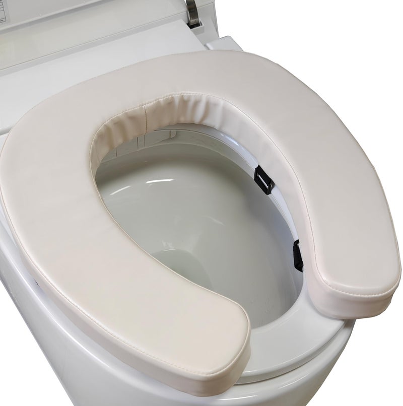 DOMSCIEN Padded Toilet Seat Cushion with 2-Inch High-Density Foam u0026 Waterproof PU Fabric, U-Shape Padded Toilet Cushion - Secure Hook u0026 Loop Tape, Fits Standard/Elongated Toilets (Beige) - Image 1