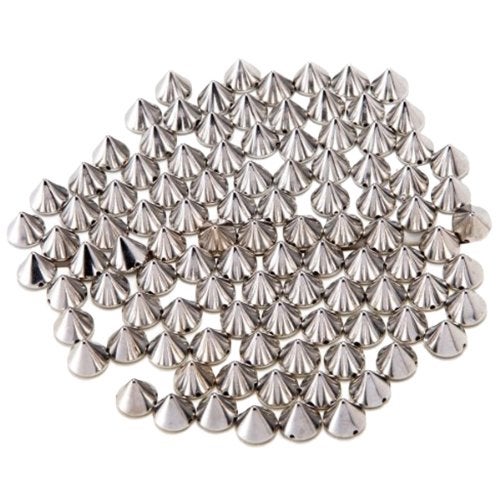 AIYUE 100pcs 10mm Silver Acrylic Bullet Spike Cone Studs, Beads, Sew On, Glue On, Stick On, DIY Garments, Bags & Shoes Embellishment - Image 1