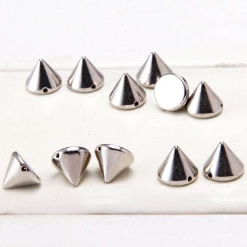 AIYUE 100pcs 10mm Silver Acrylic Bullet Spike Cone Studs, Beads, Sew On, Glue On, Stick On, DIY Garments, Bags & Shoes Embellishment - Image 3