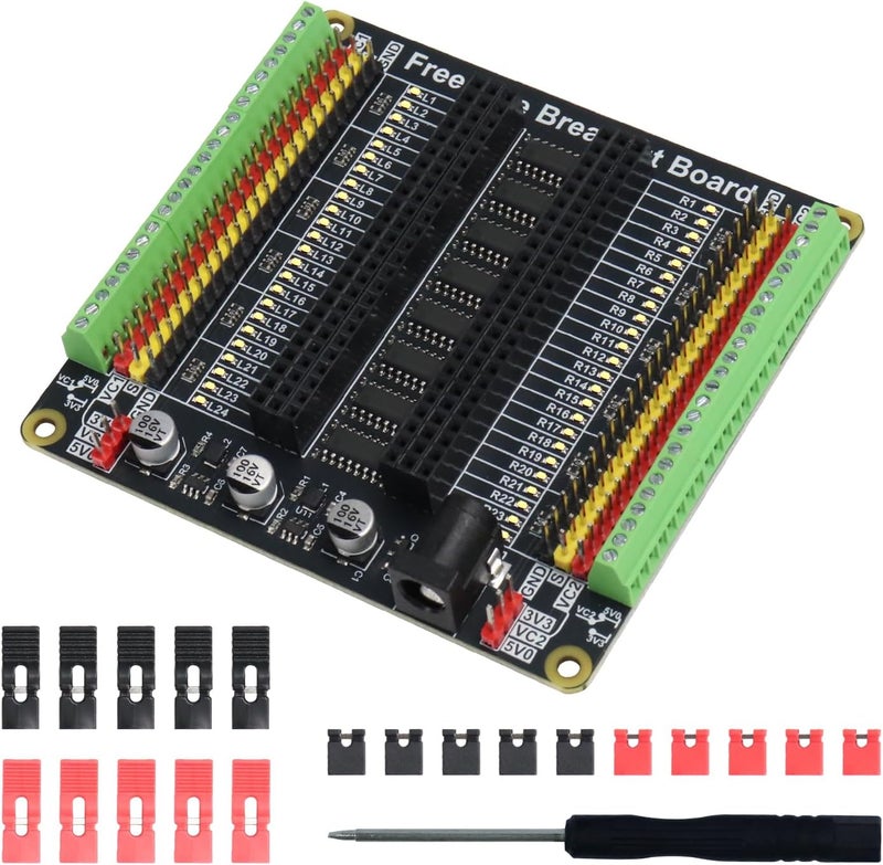 فريينوف لوحة التوسعة العالمية المتوافقة مع Arduino Nano Micro Raspberry Pi Pico 1 2 W ESP32 ESP8266، درع كتلة طرفية مع رأس دبوس، مؤشر LED لحالة GPIO، 5 فولت 3.3 فولت - Image 1