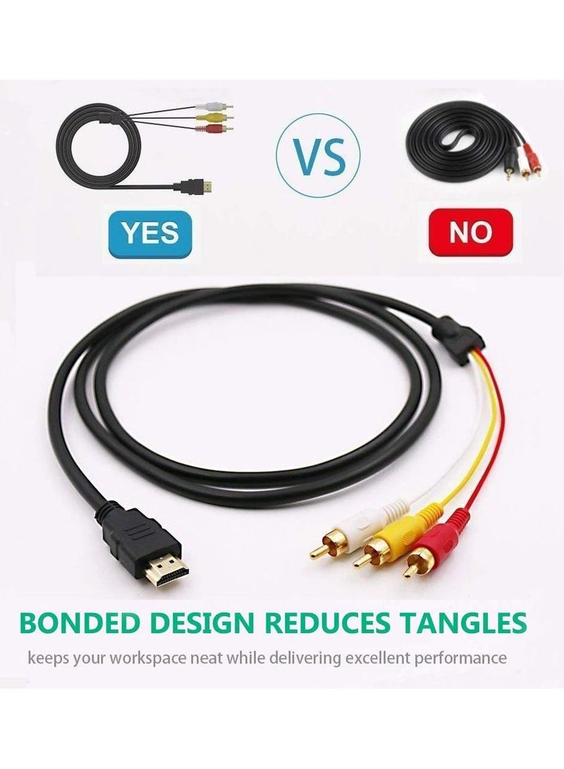 KASTWAVE 2pcs Compatible HDMI to RCA Transmitter HDMI to RCA Cable, 5ft HDMI Male to 3RCA Adapter AV Composite Connector Cable TV HDTV DVD Cable Cord Universal HDMI to RCA Adapte for TV HDTV DVD - Image 2