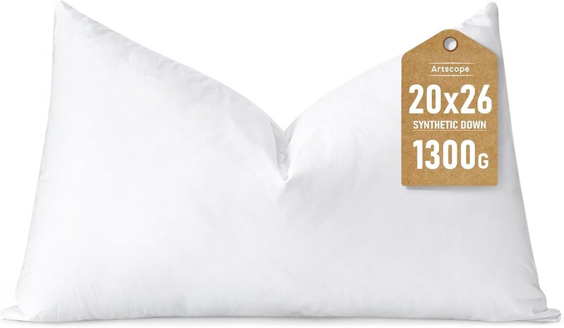 Synthetic Down Lumbar Pillow Insert, 20x26 Down Alternative Throw Pillow Insert. Ultra Soft Fluffy Sleeping Pillow with 100% Cotton Cover, Decorative Pillows-White. - Image 1