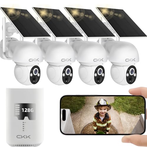 CKK 2.5K Solar Security Cameras Wireless Outdoor,Family Safety System,4 Cameras Kit with Full Color Night Vision,360° View,2.4Ghz WiFi Camera,2-Way Audio,Spotlight,128G Local Storage,No Monthly Fee - Image 1