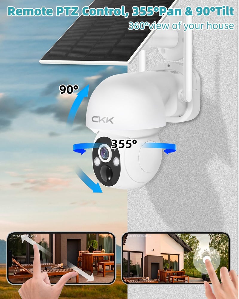CKK 2.5K Solar Security Cameras Wireless Outdoor,Family Safety System,4 Cameras Kit with Full Color Night Vision,360° View,2.4Ghz WiFi Camera,2-Way Audio,Spotlight,128G Local Storage,No Monthly Fee - Image 3