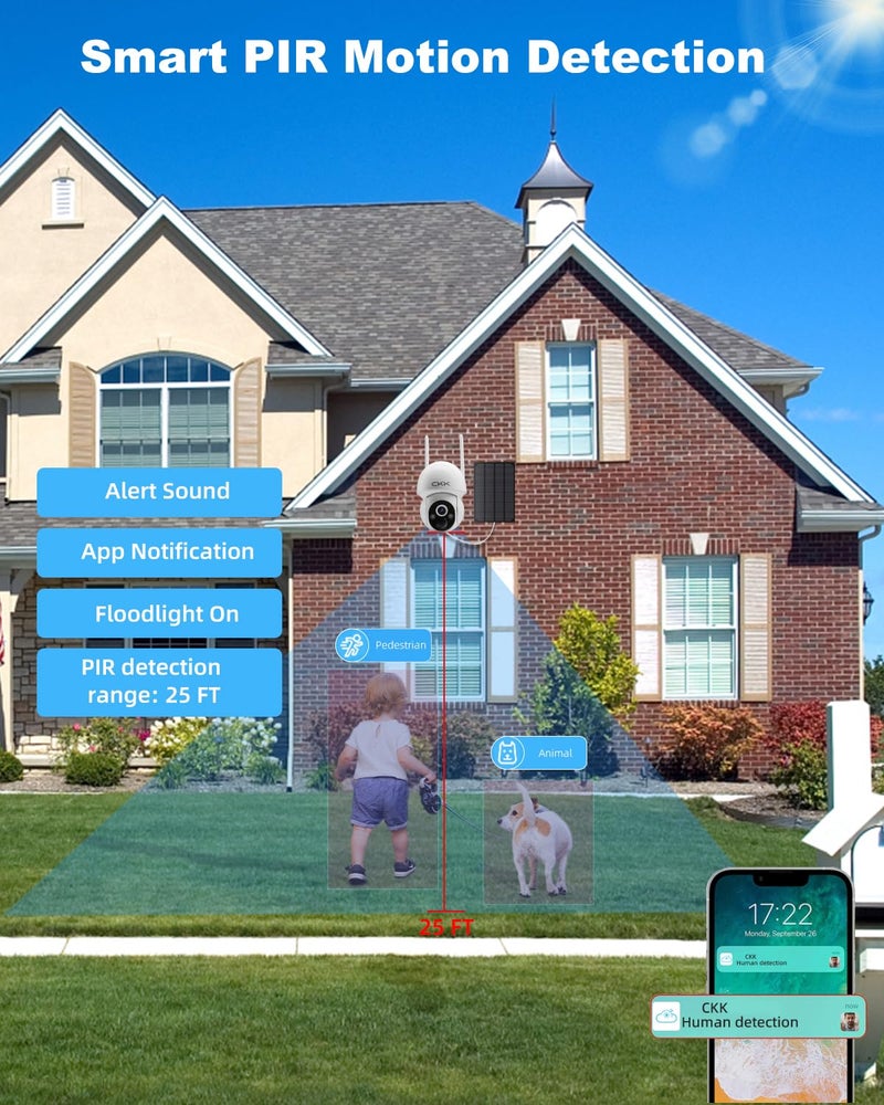 CKK 2.5K Solar Security Cameras Wireless Outdoor,Family Safety System,4 Cameras Kit with Full Color Night Vision,360° View,2.4Ghz WiFi Camera,2-Way Audio,Spotlight,128G Local Storage,No Monthly Fee - Image 4