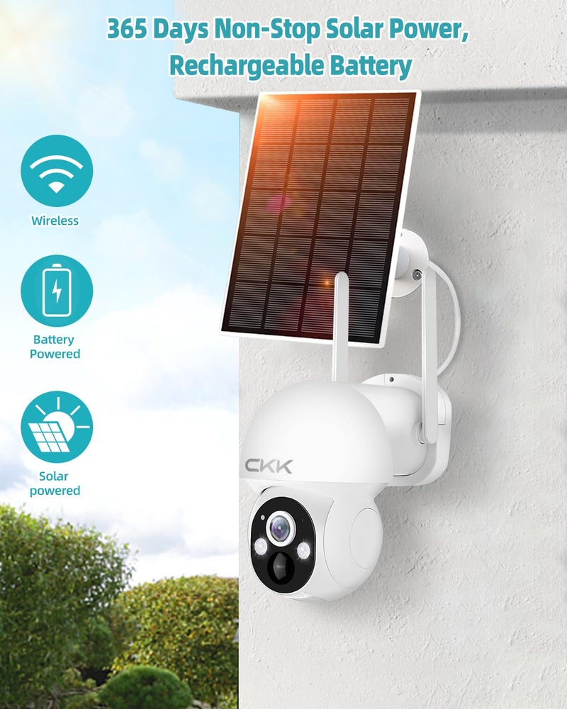 CKK 2.5K Solar Security Cameras Wireless Outdoor,Family Safety System,4 Cameras Kit with Full Color Night Vision,360° View,2.4Ghz WiFi Camera,2-Way Audio,Spotlight,128G Local Storage,No Monthly Fee - Image 2