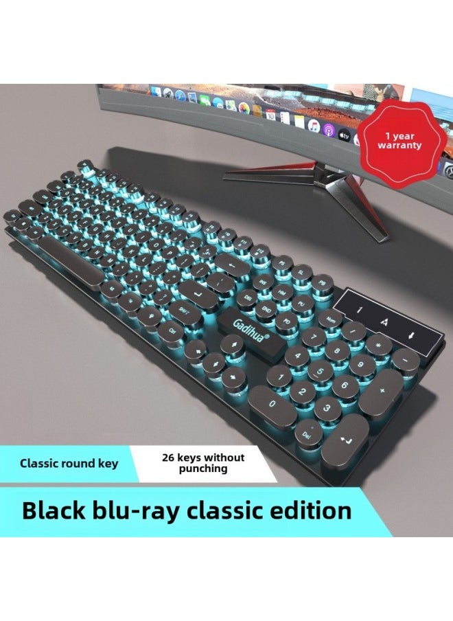 Generic Mechanical Feel Wired Keyboard Mouse Suit Computer Notebook Universal Game E-sports Peripherals Two-piece Set Free Shipping-Color:Retro Round Key-white Upgraded Version  + E-sports Mouse  - Image 1