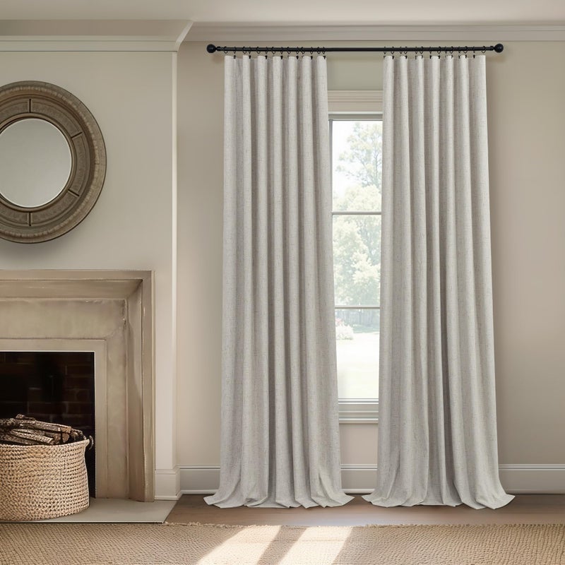 Pitalk Linen Blackout Curtains 84 Inch Length 2 Panels Set for Living Room Bedroom Back Tab Thermal Insulated 100% Black Out Linen Drape Room Darkening Window Curtain 84 Inch Long Stone Taupe Birch Tan Beige - Image 2