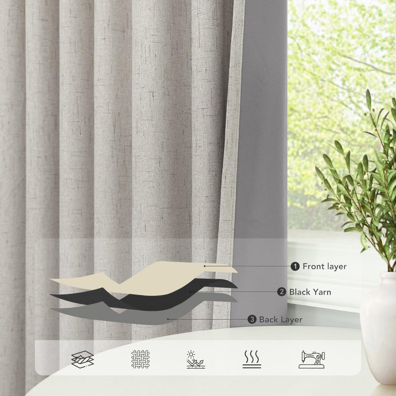 Pitalk Linen Blackout Curtains 84 Inch Length 2 Panels Set for Living Room Bedroom Back Tab Thermal Insulated 100% Black Out Linen Drape Room Darkening Window Curtain 84 Inch Long Stone Taupe Birch Tan Beige - Image 5