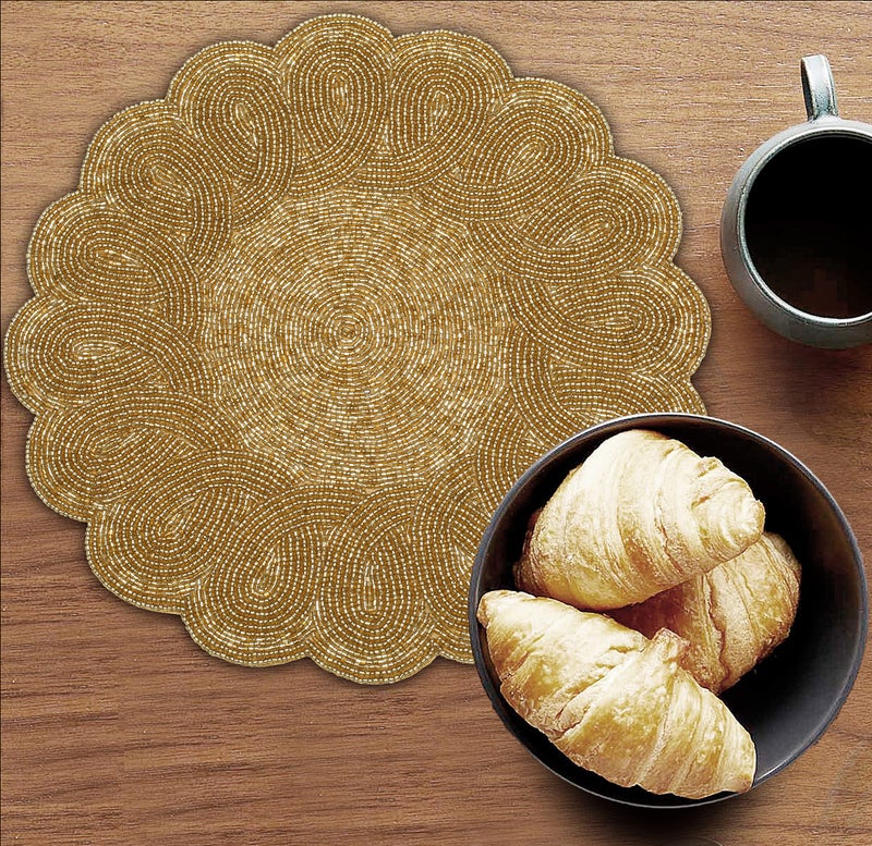 Lightnpro Round Scalloped Beaded Charger Placemats Set of 2  Handmade Decorative Table Mats for Dining Table Wedding Party Holiday Kitchen Home Decor  Handcrafted by Artisans  13 Inch Gold