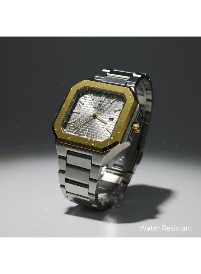 SHADOW Axis SD1404 Men’s Square Watch Stainless Steel Grey Gold Quartz Analog Luxury Watch UAE - Image 4