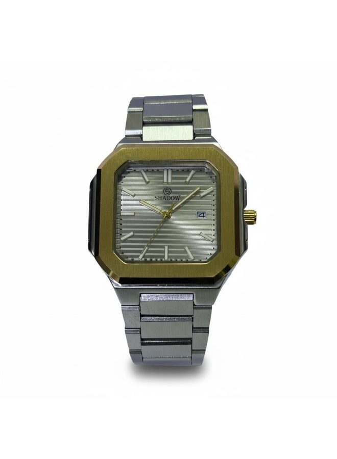 SHADOW Axis SD1404 Men’s Square Watch Stainless Steel Grey Gold Quartz Analog Luxury Watch UAE - Image 2