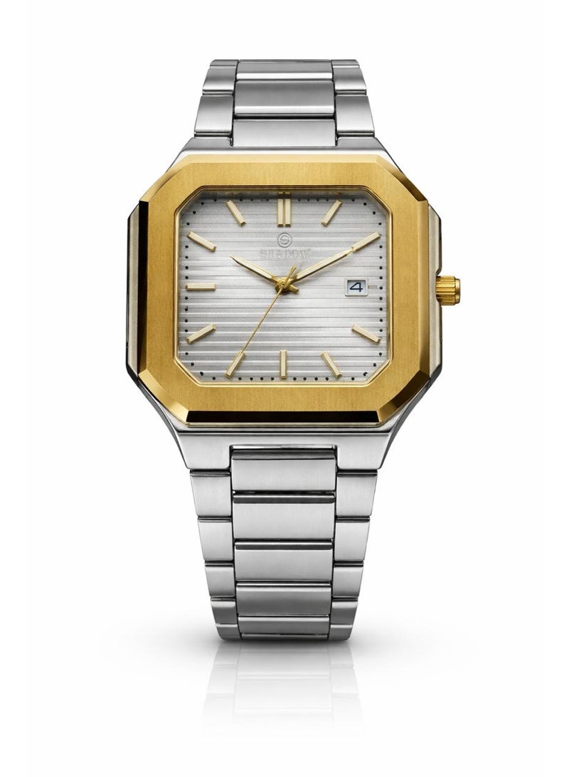 SHADOW Axis SD1404 Men’s Square Watch Stainless Steel Grey Gold Quartz Analog Luxury Watch UAE - Image 1