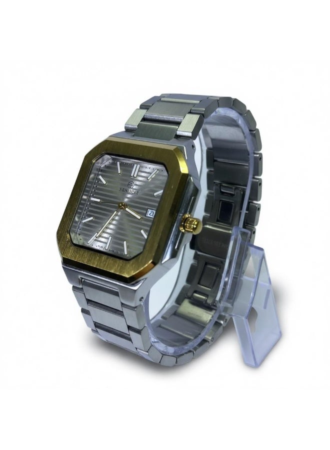 SHADOW Axis SD1404 Men’s Square Watch Stainless Steel Grey Gold Quartz Analog Luxury Watch UAE - Image 3