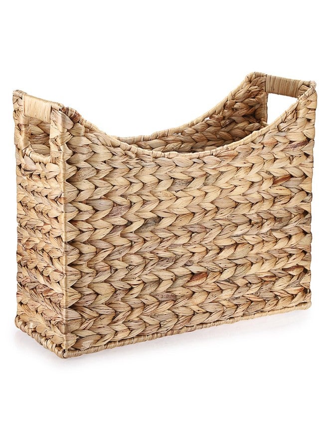 BTSKY Woven Magazine Holder, Water Hyacinth Magazine Basket, Natural Storage Basket Bin for Books & Files, Bathroom Magazine Rack with Built-in-Handle for Home, Office & Desk - 17x6.5x9.8 Inch - Image 1