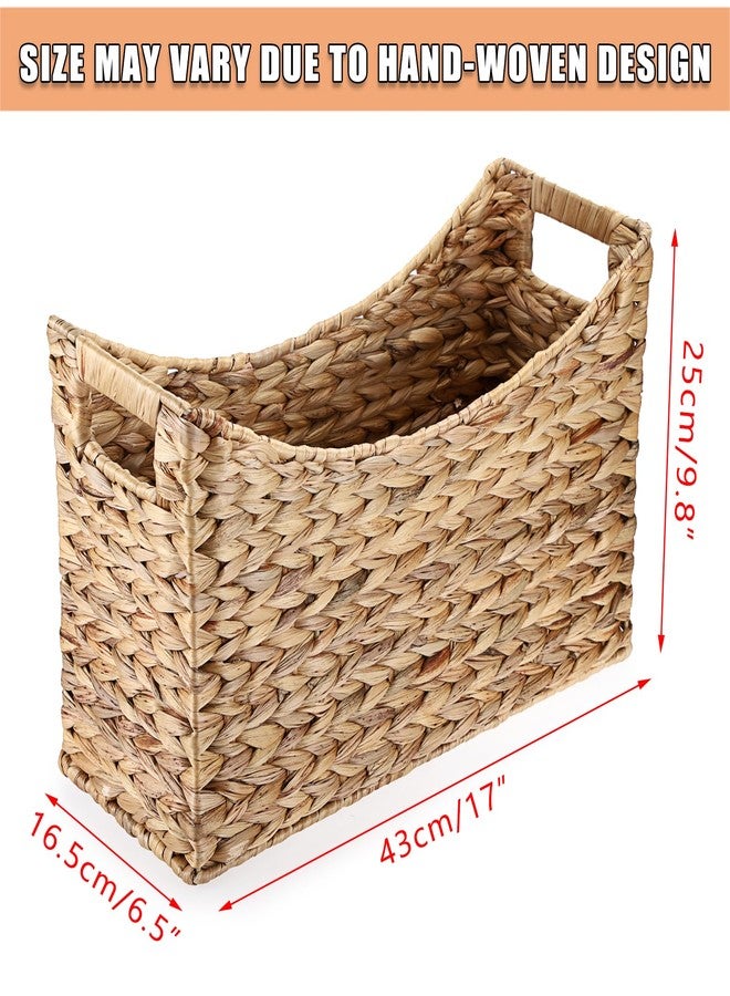 BTSKY Woven Magazine Holder, Water Hyacinth Magazine Basket, Natural Storage Basket Bin for Books & Files, Bathroom Magazine Rack with Built-in-Handle for Home, Office & Desk - 17x6.5x9.8 Inch - Image 3