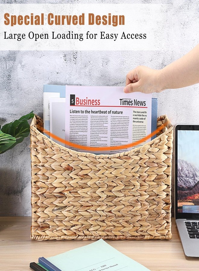 BTSKY Woven Magazine Holder, Water Hyacinth Magazine Basket, Natural Storage Basket Bin for Books & Files, Bathroom Magazine Rack with Built-in-Handle for Home, Office & Desk - 17x6.5x9.8 Inch - Image 5