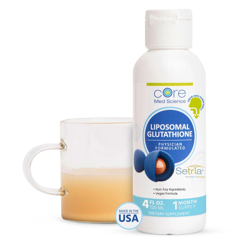 Core Med Science Liposomal Glutathione Liquid Supplement 500mg 4 Fl Oz Pure Reduced Setria with Phospholipid Complex Antioxidant Supplement for Energy Brain Health Skin Liver Health