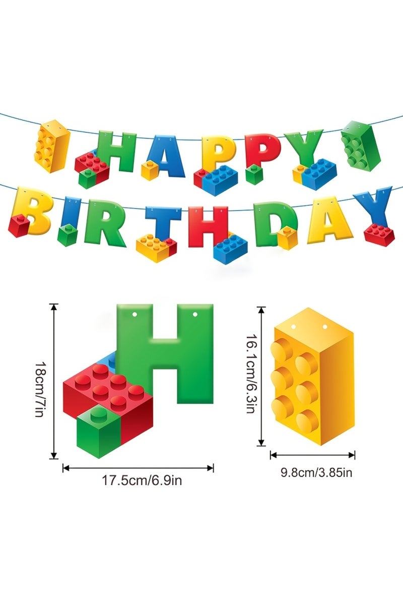 بالونات أرقام على شكل مكعبات بناء، لافتة ورقية على شكل مكعبات، لحفلة عيد ميلاد أطفال بطابع المكعبات الملونة.