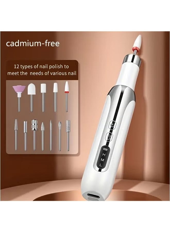 Nail Drill Electric Nail Files Professional Rechargeable Electric Nail Drill Machine with Ceramic Nail Bit for Beginners, Nail Drill Machine Set for Polish Nails, Manicure and Pedicure Tools (White) - Image 1