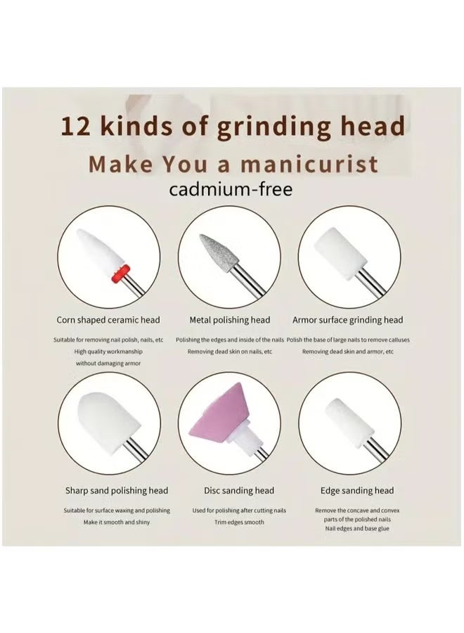 Nail Drill Electric Nail Files Professional Rechargeable Electric Nail Drill Machine with Ceramic Nail Bit for Beginners, Nail Drill Machine Set for Polish Nails, Manicure and Pedicure Tools (White) - Image 3