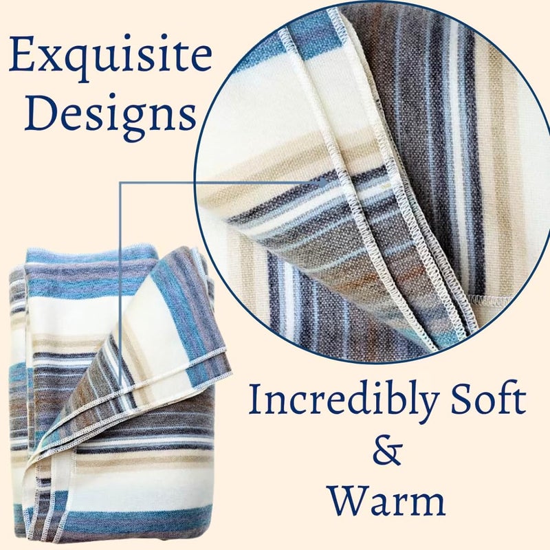 DAVLINA, Alpaca Wool Throw Blanket | Super Soft, Lightweight, Breathable and Hypoallergenic | Non-Itchy or Scratchy (Blue White Varicolored, Queen (U.S. Standard)) - Image 5
