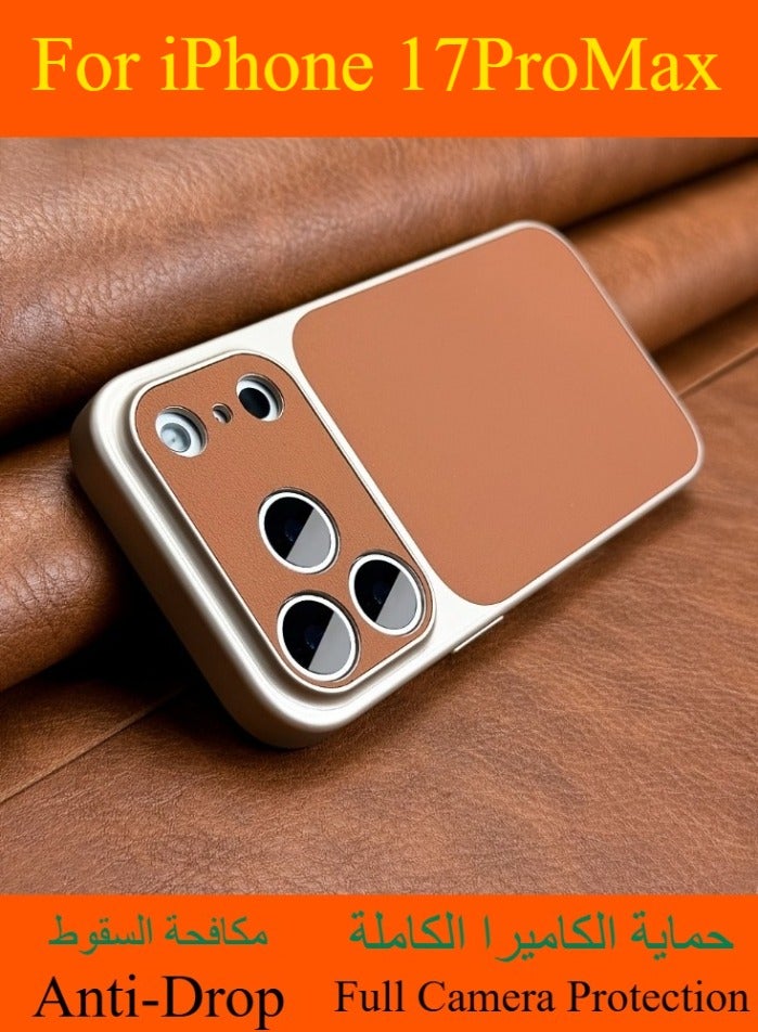 Dili Apple Brown iPhone Case iPhone 17 Pro Max Luxury Upgrade Can Immediately Become 17 Series Retro Faux Leather Phone Case Compatible with iPhone Apple iPhone Case Large Window Camera Shockproof Soft Border Hard Cover - Image 1
