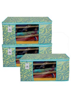 Kuber Industries Kuber Industries Foldable saree covers with Zip|Non Woven Clothes Organiser for wardrobe |Leaf Print With Transparent Window|Suitable for Lehenga, Suit, Dress|Pack Of 3 (Green)  - Image 1