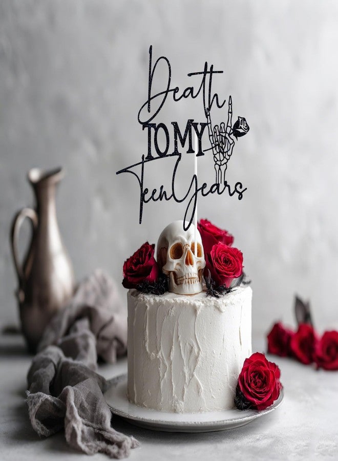 PYBHILK Black Glitter Death to My Teen Years Cake Topper, Old English Gothic Birthday Décor, Funeral Farewell Sweet Youth Themed 20th Birthday Party Decorations Supplies - Image 3