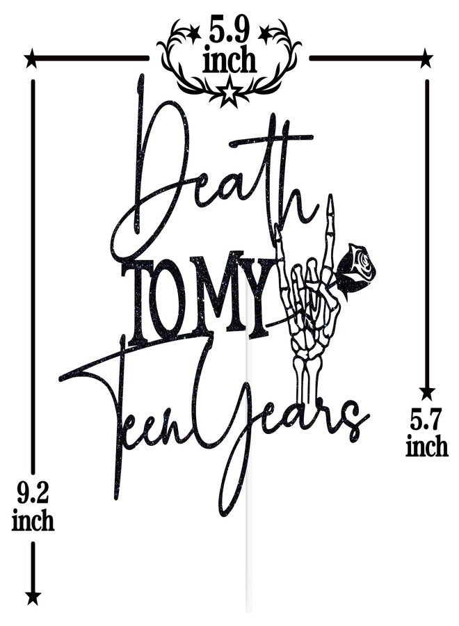 PYBHILK Black Glitter Death to My Teen Years Cake Topper, Old English Gothic Birthday Décor, Funeral Farewell Sweet Youth Themed 20th Birthday Party Decorations Supplies - Image 2
