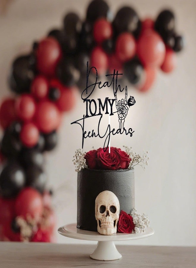 PYBHILK Black Glitter Death to My Teen Years Cake Topper, Old English Gothic Birthday Décor, Funeral Farewell Sweet Youth Themed 20th Birthday Party Decorations Supplies - Image 4