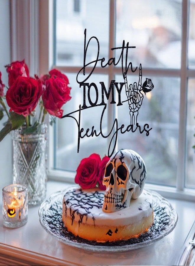 PYBHILK Black Glitter Death to My Teen Years Cake Topper, Old English Gothic Birthday Décor, Funeral Farewell Sweet Youth Themed 20th Birthday Party Decorations Supplies - Image 5