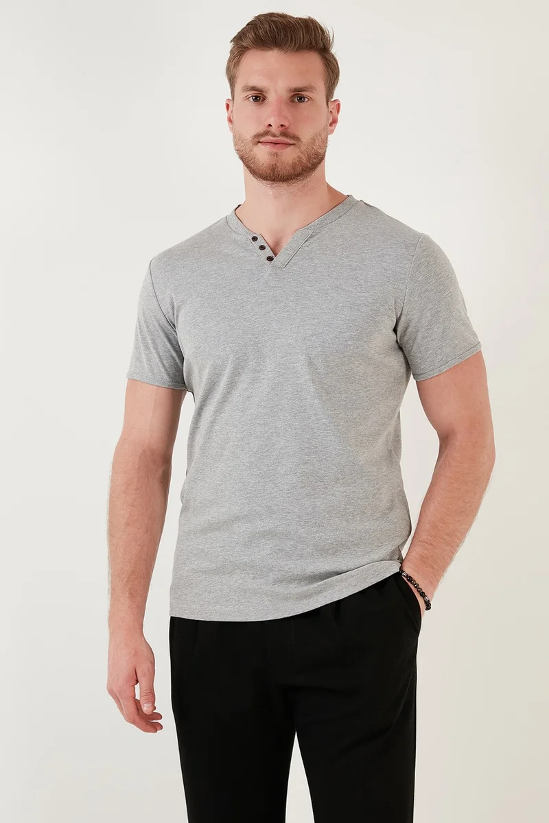 Buratti Cotton Button Detail Slim Fit V Neck 3-Pack T Shirt Men's T Shirt 5902122S3