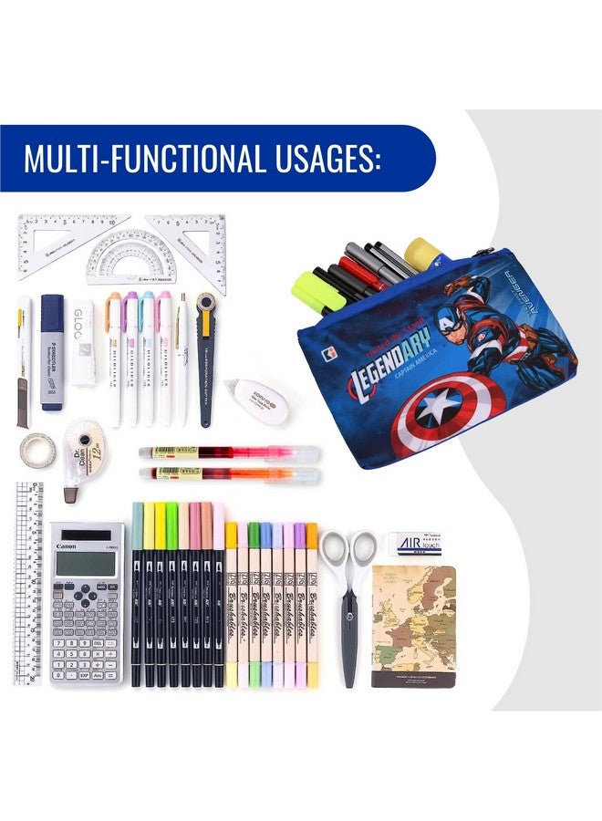 Kuber Industries Pack of 2 Pencil Pouch | Square Stationary Pouch | Pen-Pencil Box for Kids | School Geometry Pouch | Pencil Utility Bag | Marvel Pencil Organizer | Royal Blue & Navy Blue - Image 4