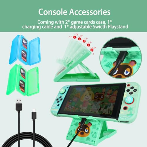 TIKOdirect Carrying Case for Switch, Cute Portable Travel Bag Accessories with Protective Cover, Screen Protectors, Stand, Game Card Holder and Thumb grip caps[Keychain Gift], Animal Crossing - Image 5