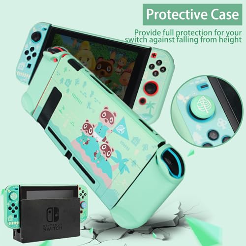 TIKOdirect Carrying Case for Switch, Cute Portable Travel Bag Accessories with Protective Cover, Screen Protectors, Stand, Game Card Holder and Thumb grip caps[Keychain Gift], Animal Crossing - Image 3
