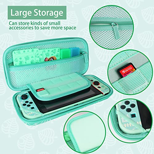 TIKOdirect Carrying Case for Switch, Cute Portable Travel Bag Accessories with Protective Cover, Screen Protectors, Stand, Game Card Holder and Thumb grip caps[Keychain Gift], Animal Crossing - Image 2