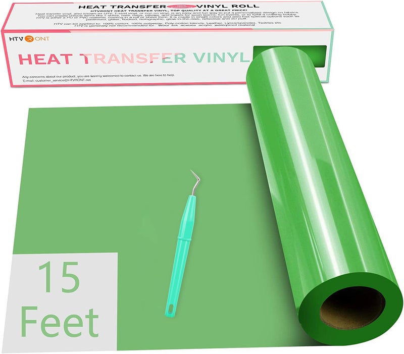 HTVRONT htv Vinyl Rolls Heat Transfer Vinyl 12 x 15ft for Shirts Iron on Vinyl for All Cutting Machines Easy to Cut Weed for Heat Vinyl Design Grass Green