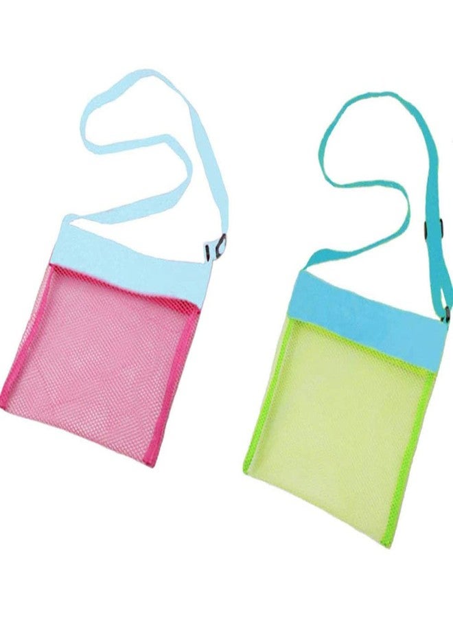 KMDJG Beach Mesh Bags, 2 Pack Sand Away Seashell Tote Bags with Adjustable Carrying Straps for Shell Collection - Image 1