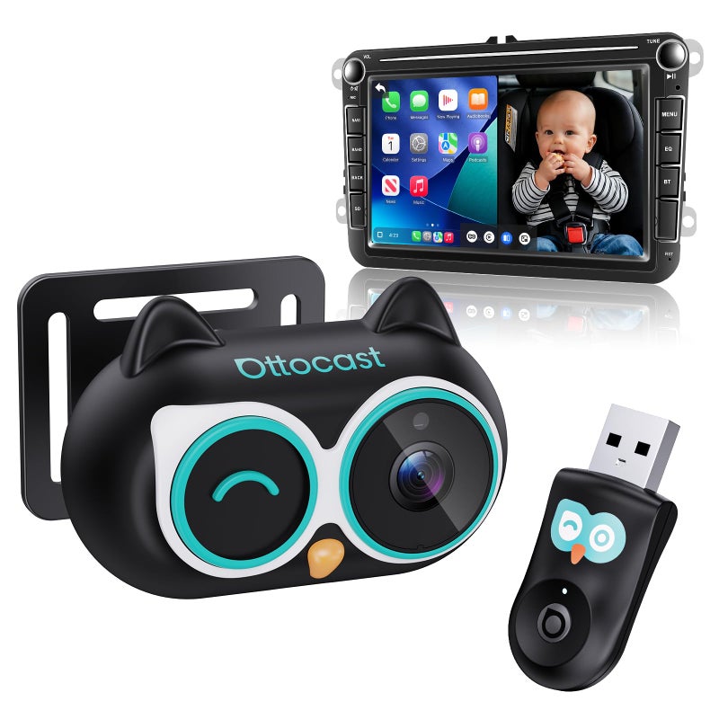 OTTOCAST Cabin Care Baby Camera for Car, 1080P Baby Car Camera with HD Night Vision, Wireless CarPlay Adapter, 150Â° Wide Angle, Real-Time Rear Seat Monitor - Image 1