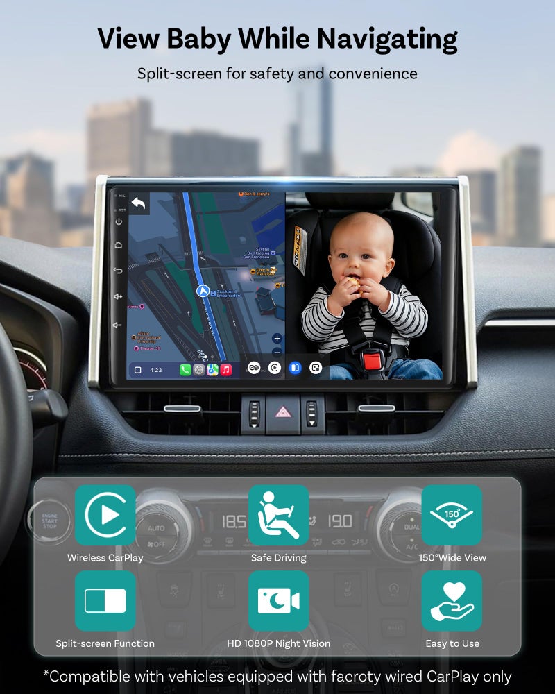 OTTOCAST Cabin Care Baby Camera for Car, 1080P Baby Car Camera with HD Night Vision, Wireless CarPlay Adapter, 150Â° Wide Angle, Real-Time Rear Seat Monitor - Image 2